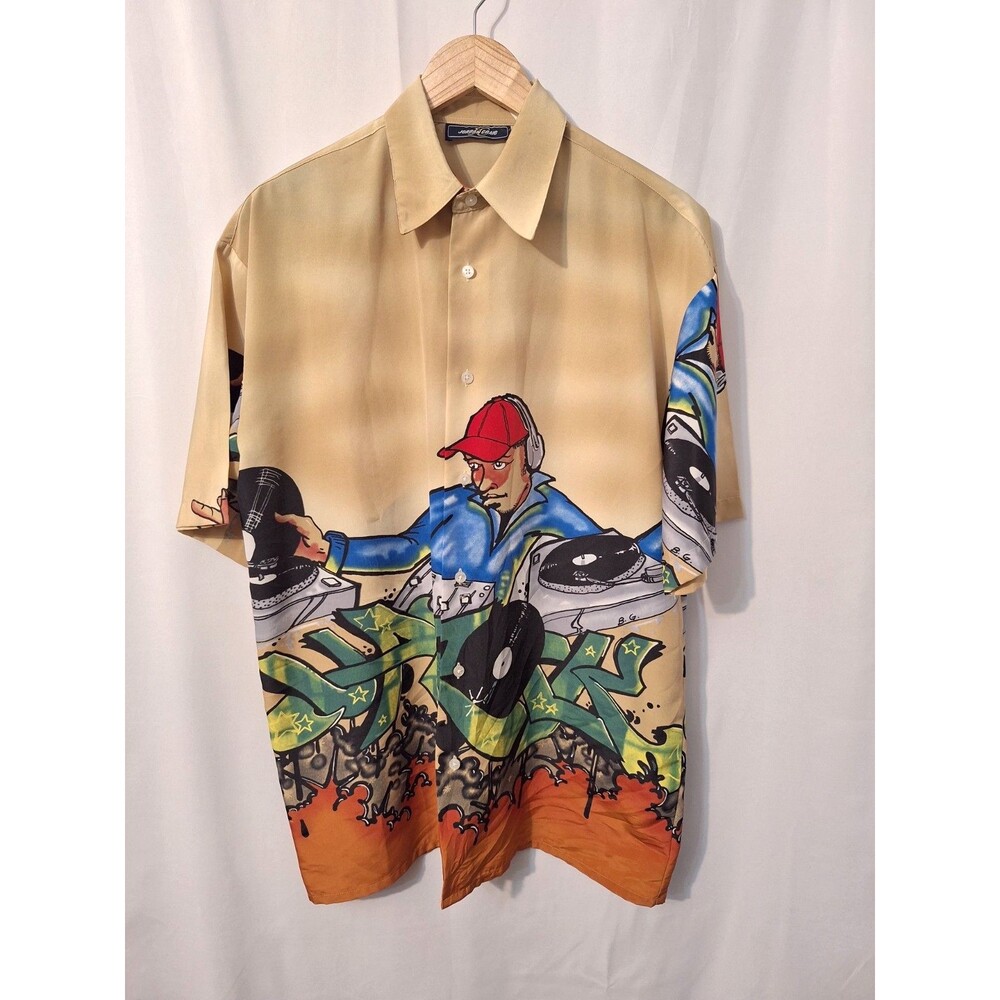 Vintage Jordan Craig Men's Hip Hop 90's DJ Button Up Shirt Sz Large Short Sleeve